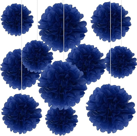 20 PCS Royal Blue Tissue Paper Pom Poms, Tissue Pom Poms Flowers, Sizes of 6", 10", 12", 14" Hanging Paper Flower Ball for Wedding, Birthday, Halloween, Christmas, Baby Shower Party Decor