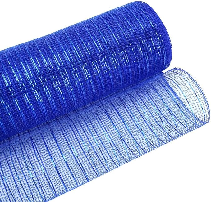 3 Rolls Royal Blue Deco Mesh Ribbon for Wreath Making Supplies, 10 Inch x 30FT Metallic Foil Burlap Deco Mesh Fabric for DIY Crafts 4th of July Christmas Door Wreath Swags and Decorating