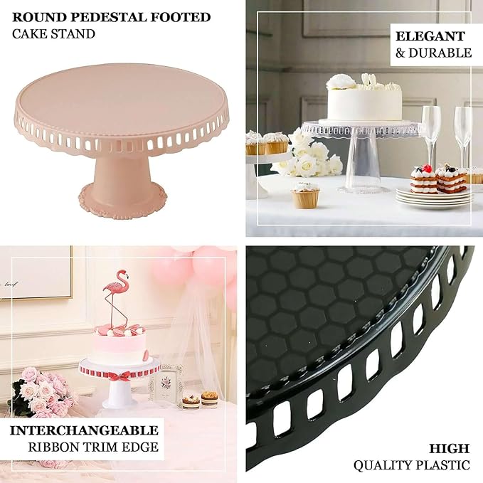 Efavormart 4 Pack | 13" Clear Round Pedestal Footed Reusable Plastic Cupcake Stands with Interchangeable Ribbon Trim Edge