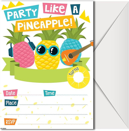 Pineapple Birthday Invitations with Envelopes - (Pack of 20) - Pineapple Invitations for Girls, Boys, Children, Toddlers, and More. Pineapple Party Supplies. Fill in Style