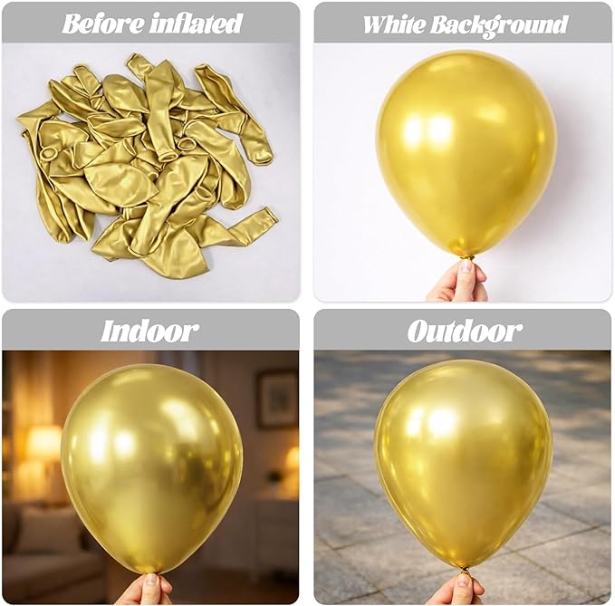 Voircoloria 130pcs Metallic Gold Balloons Different Sizes 18" 12" 10" 5" Party Latex Balloons for Birthday Graduation Baby Shower Wedding Anniversary New Year Party Decorations