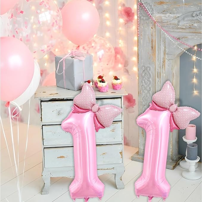 40 inch Number 11 Balloon with Bow Pink Happy Birthday Jumbo Number Balloons for Girls Daughter Birthday Decorations Party Supplies (Pink Number 11)