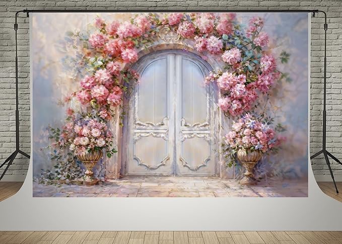 Kate 10x6.5ft Oiling Painting Pink Flowers Photography Backdrops Dreamlike Door Wedding Portrait Kids Birthday Party Photo Background