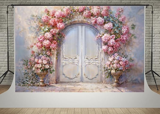 Kate 10x6.5ft Oiling Painting Pink Flowers Photography Backdrops Dreamlike Door Wedding Portrait Kids Birthday Party Photo Background