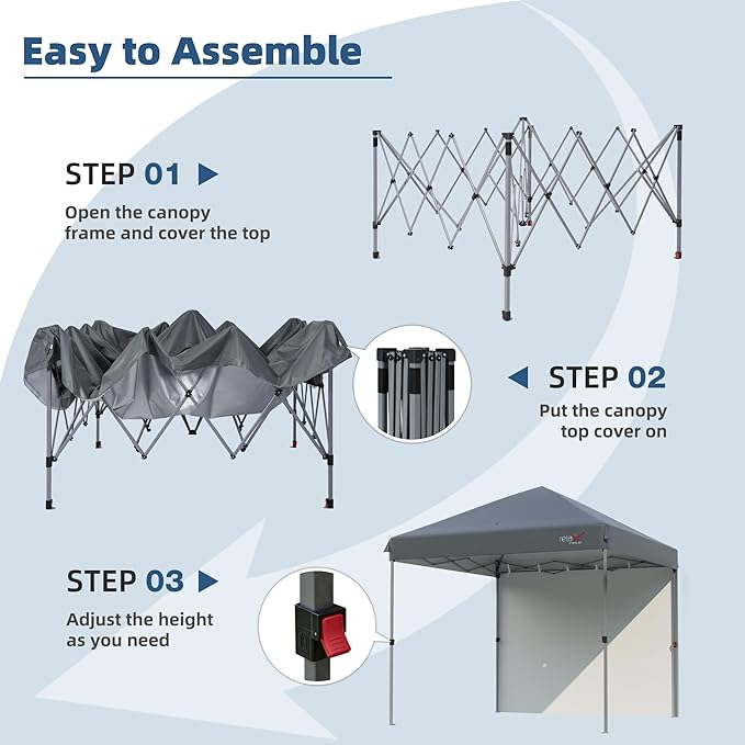 10x10 Outdoor Folding Canopy Tent with 1 Sidewall, Easy Up Outdoor Shelter with One Person Set Up Center Lock, Portable Patio Screen Tent for Camping, Party, Beach & Picnic,Grey