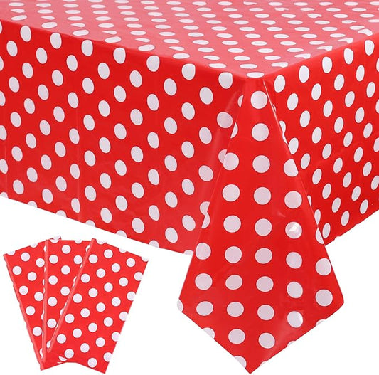 Kesfey 3 Pack Red Polka Dot Table Cloths 54 x 108 Inch Mickey Minnie Mouse Tablecloth Disposable Plastic Red Waterproof Rectangle Picnic Table Covers Christmas Carnival Tablecloths for Birthday Party