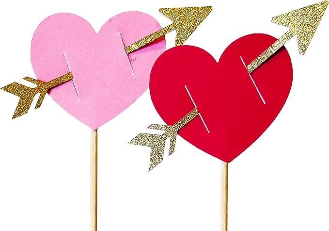 Sugar Robot - Valentines Hearts and Stars - Paper Hearts - Cupcake & Cake Topper Hand crafted set of 17