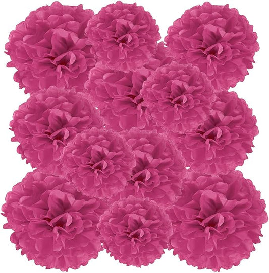 PATIKIL 8" 10" 12" Tissue Paper Pom Poms, 12PCS Pom Poms Paper Flowers Ball Tissue Paper Flowers Assorted Size for Wedding Bridal Shower Birthday Party Backdrop Decoration, Rose Red