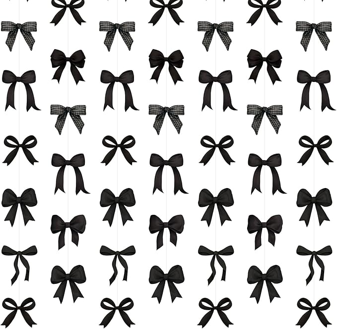 Daifunli 8 PCS Bow Decorations Bow Hanging Banners Garland Banners Paper Cutouts Ribbon Streamers for Birthday Bridal Engagement Bachelorette Wedding Party Decor(Black)
