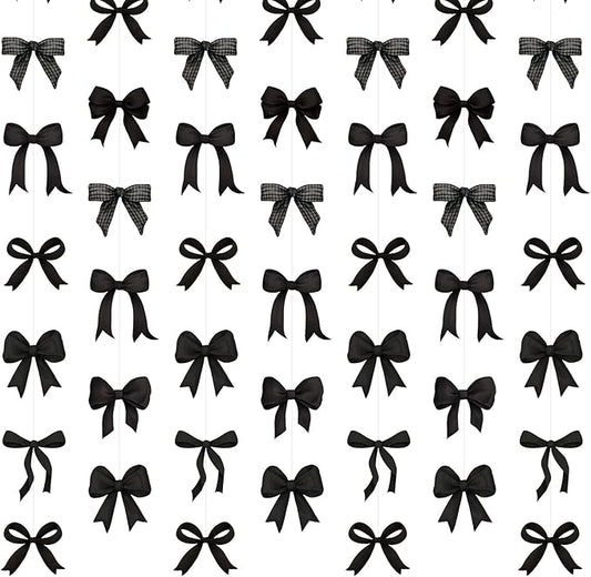 Daifunli 8 PCS Bow Decorations Bow Hanging Banners Garland Banners Paper Cutouts Ribbon Streamers for Birthday Bridal Engagement Bachelorette Wedding Party Decor(Black)