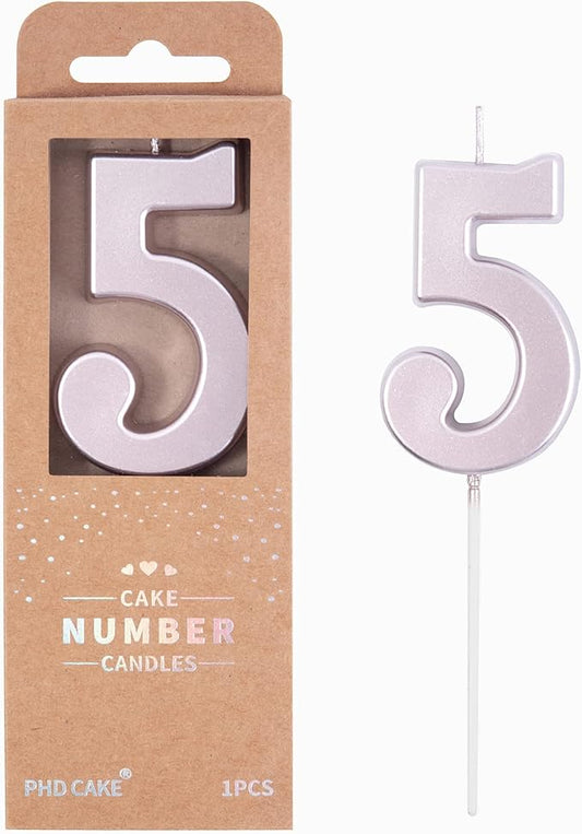 PHD CAKE 2.76 Inch Modern Rose Gold 5 Number Birthday Candles, Cake Candles for Party Celebration