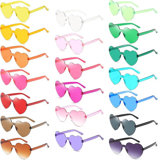 20 Pack Heart Sunglasses for Women Candy Transparent Rimless Bulk Heart Shaped Glasses for Bachelorette Party Favors
