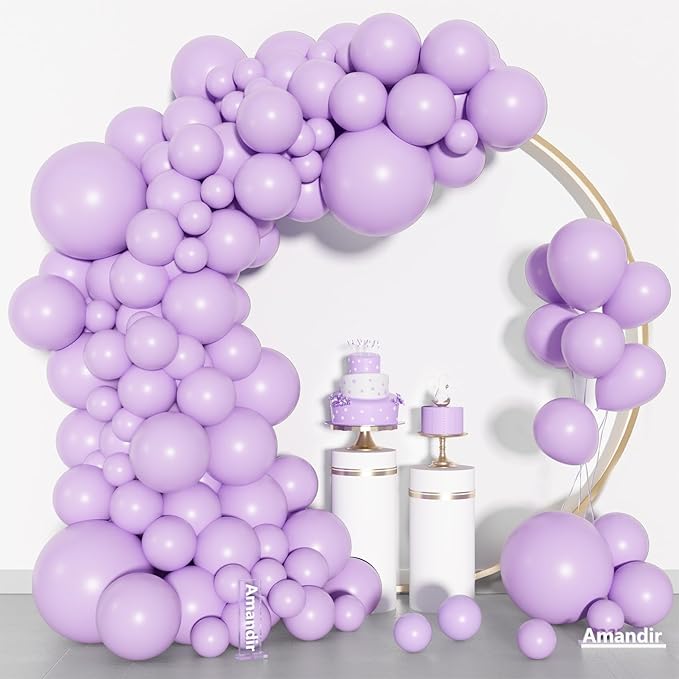 Amandir 153pcs Lavender Balloons Arch Garland Kit Different Sizes 18 12 10 5 Inch Latex Lilac Light Pastel Purple Balloon Fairy Birthday Wedding Princess Gender Reveal Bachelorette Party Decorations
