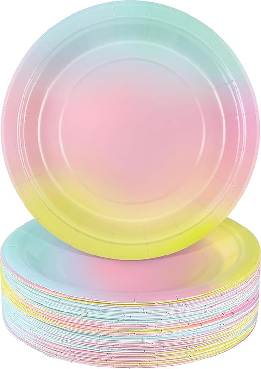 Breroa 72 Pieces Rainbow Paper Plates 7 Inch Bulk Paper Plates Disposable Round Dessert Plate Heavy Duty Solid Color Papers Plate Table Decors Party Supply for Birthday Party, Dinner Table, Wedding