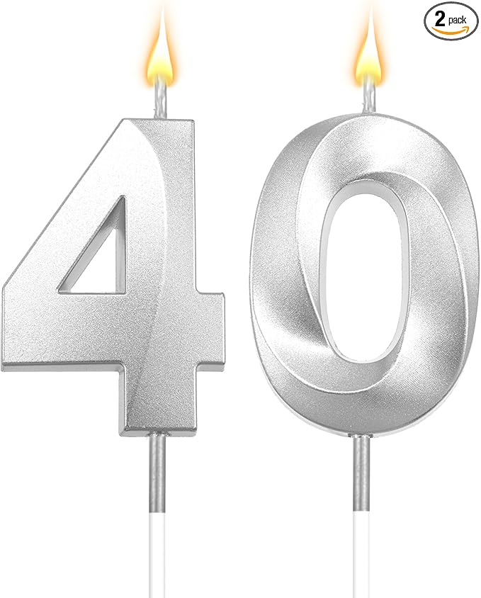 40 Birthday Candle Number 40 Candle Silver Candles for 40 Birthday Decorations for Girls 40th Decorations 40 Birthday Candle 40 Birthday Girl Silver Candle Numbers 40