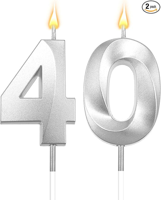 40 Birthday Candle Number 40 Candle Silver Candles for 40 Birthday Decorations for Girls 40th Decorations 40 Birthday Candle 40 Birthday Girl Silver Candle Numbers 40