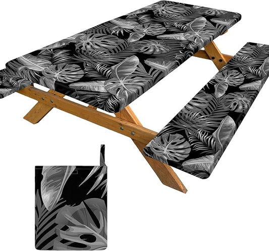Picnic Table Cover with Bench Covers Portable Table Cloth Built-in Storage Pocket Picnic Table Covers With Elastic Waterproof Camping Essentials for RV Camping
