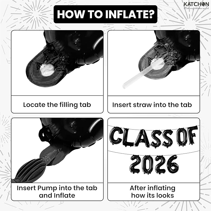 KatchOn, Black Class of 2026 Balloons - 16 Inch | Graduation Balloons Banners | Black Graduation Decorations 2026 | Class of 2026 Banner for Class of 2026 Decorations, Graduation Party Decorations