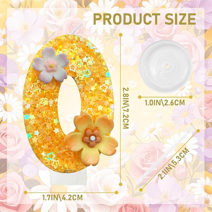 Yellow Birthday Candle, Flower Number Birthday Candles for Cake, Ideal Birthday Parties Cake Decor, Wedding Anniversary and Other Celebrations (0 Candle, Yellow)