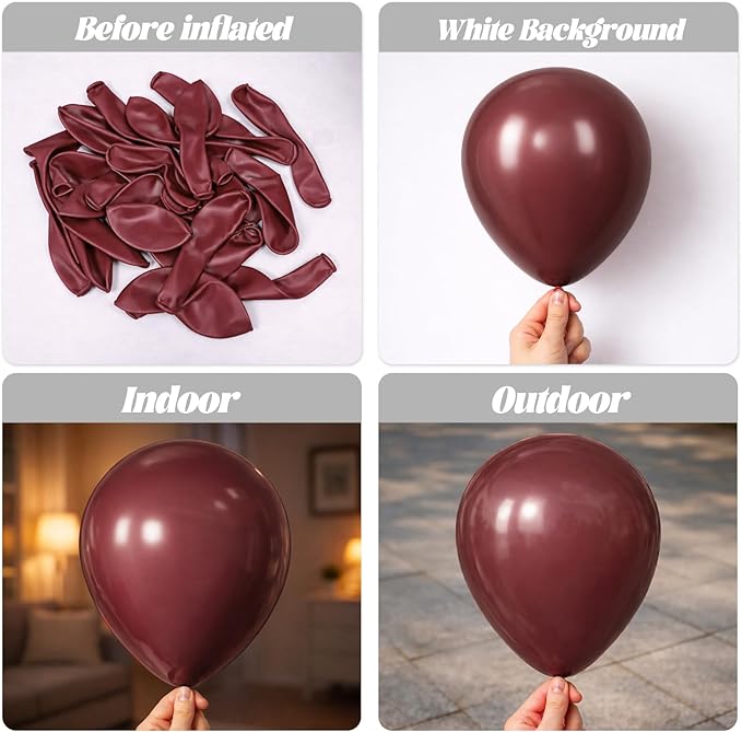 Voircoloria 110pcs Burgundy Balloons 12inch Maroon Latex Party Balloons for Graduation, Thanksgiving Day, Autumn Fall Theme Party, Wedding, Birthday, Valentines, Baby Shower Decorations