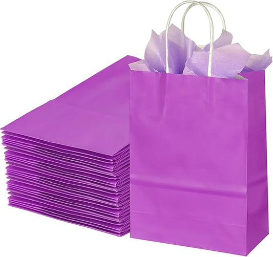 BLEWINDZ 32Pcs Small Paper Gift Bags with Tissues, Purple Party Favor Bags with Handles, 8.7" Goodie Bag for Birthday, Shopping, Party Supplies