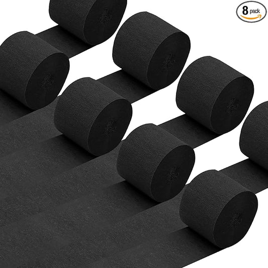 8 Rolls Black Crepe Paper Streamers Black Party Streamers Photo Booth Backdrop for Birthday Wedding Graduation Halloween New Year Holiday Decorations（Total 656ft,1.8Inch x 82Ft/Roll）