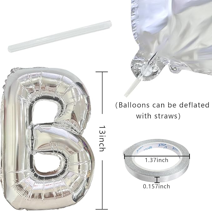 Silver Happy Birthday Balloon Banner Set -16 Inch Foil Letters Balloons, Reusable Birthday Decorations and Party Supplies, Suitable for Men and Women's Birthday Decorations，Party Backdrop