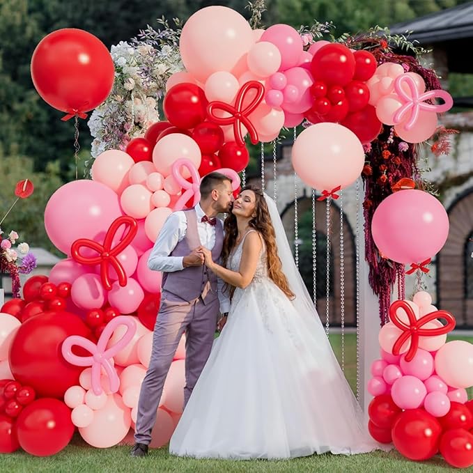 Red and Pink Valentine's Day Balloons Arch Kit Garland, 131Pcs Pink and Red Balloons Arch Different Size for Girls Anniversary Birthday Wedding Valentines Day Party