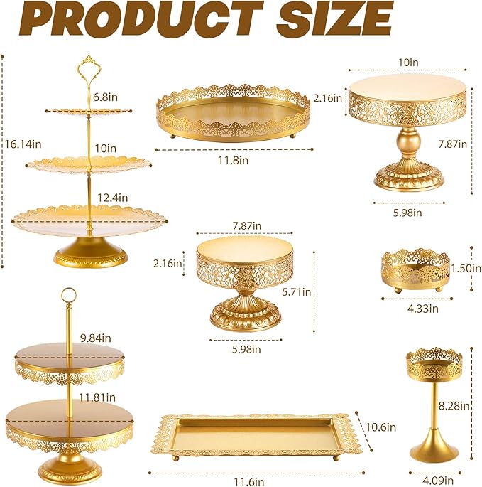 Cake Stand Set-8 Pcs Gold Cake Stand -Dessert Table Display Set-Cake Stands for Dessert Table-Table Decoration Display Tower Plate for Baby Shower, Wedding, Birthday Party, Chrismas Celebration
