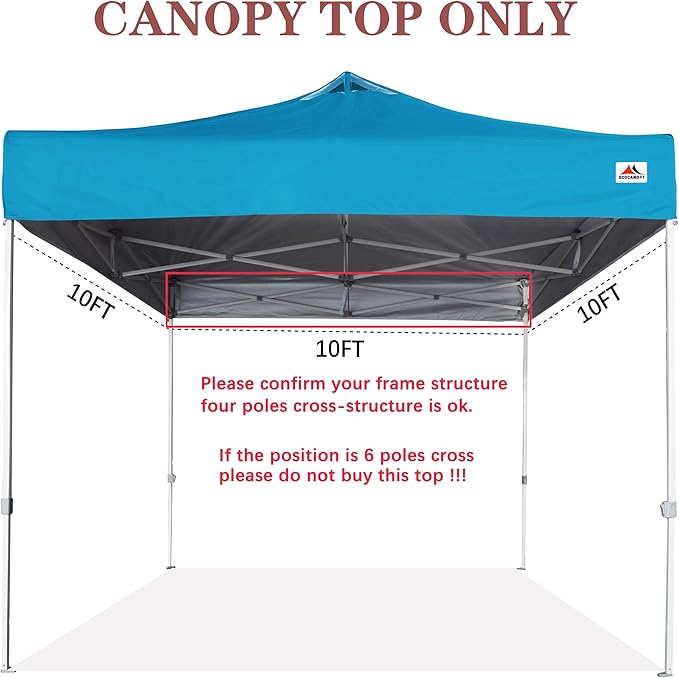 SCOCANOPY Commercial 10x10 Pop Up Canopy Replacement Cover Top with Air Vent,Canopy Cover ONLY, (Turquoise)