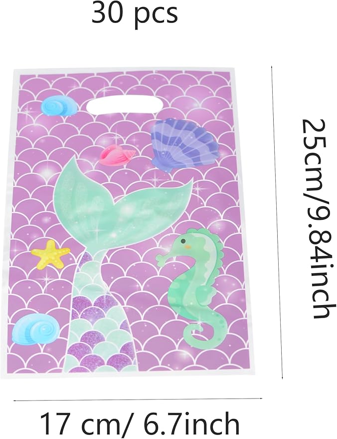 YYaaloa 30pcs Goodie Bags Party Favor Plastic Candy Gift Loot Bulk for Birthday Baby Shower Return Gift (Purple-Mermaid)