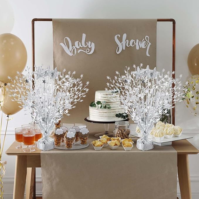 Wenqik 6 Pcs Graduation Table Centerpiece Party Decoration Spray Centerpiece Foil Star Centerpieces Table Decorations for Party Event Anniversary Memorial Dining Holiday Celebration(Silver)