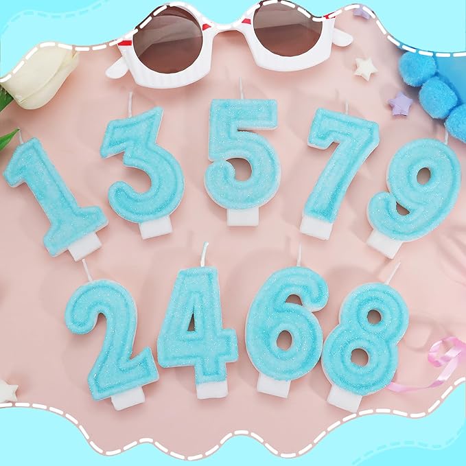 Blue Birthday Candles - Number 2 Candle for 2nd Birthday Decorations for Girl Boys, Sky Blue Cake Decorations Sweet Theme Party Supplies