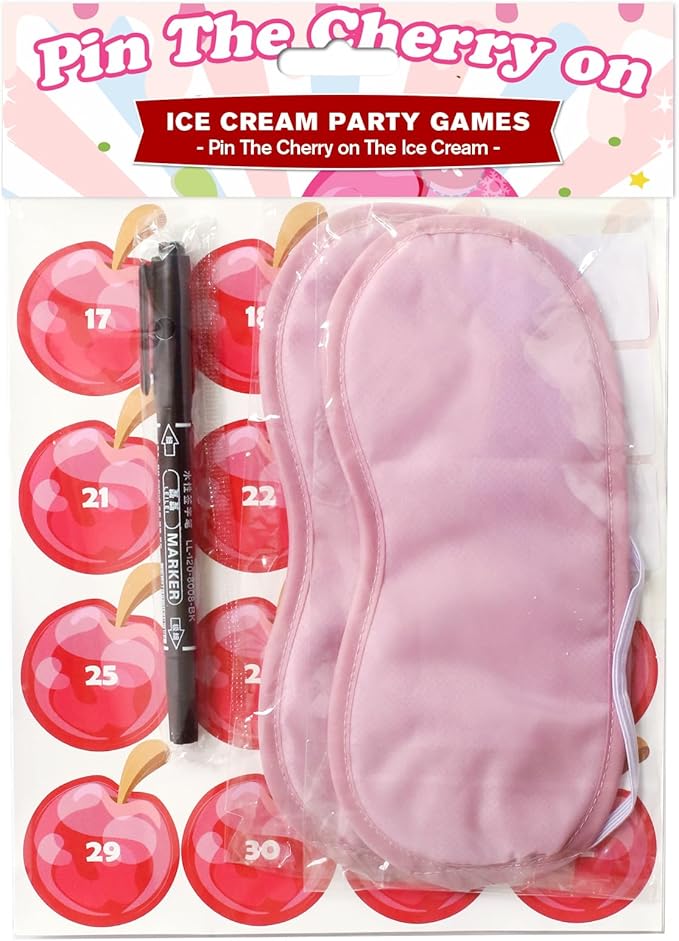 PARTYLOUD Ice Cream Party Games, Pin The Cherry on The Ice Cream, Ice Cream Birthday Party Games Decoration Classroom Toddlers Preschool Party Supplies for Boys Girls Adults