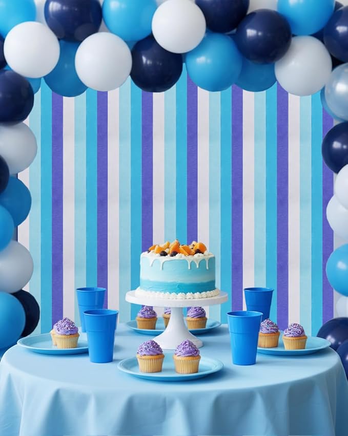 8 Rolls Crepe Paper Streamers Party Decorations, 1.77 Inch x 656 Feet Crepe Streamers, Blue Streamers Birthday Party Decorations