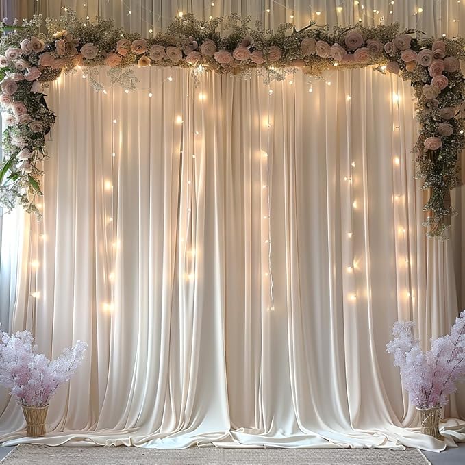 30x10ft Wrinkle Free Ivory Backdrop Curtain for Parties Soft Fabric Drapes Wedding Ivory Curtain Backdrop for Birthday Party Decorations Background for Photography 5x10ft,6 Panels