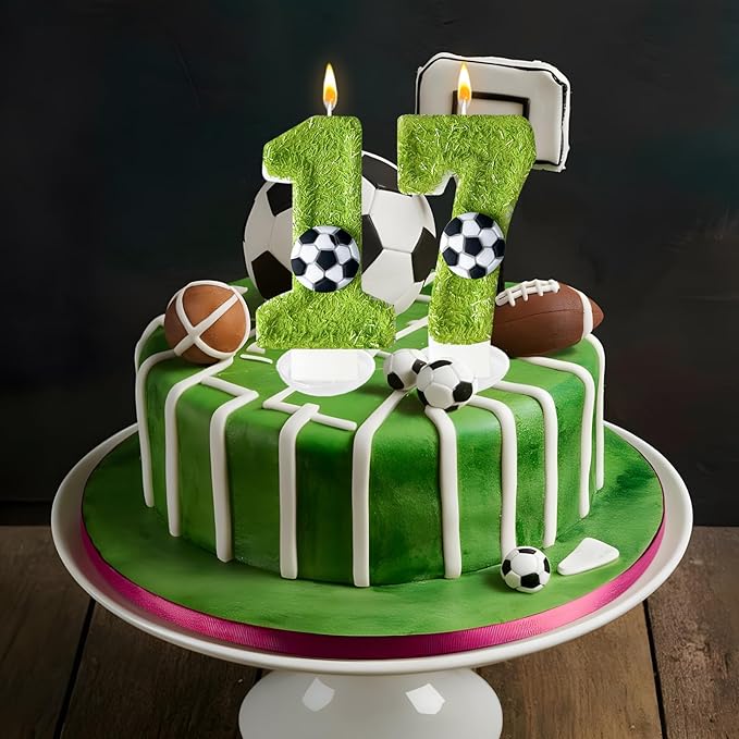 Birthday Candles Numbers，Soccer Birthday Decorations，Suitable for Girl and boy Cake Toppers, Wedding Cakes, Anniversaries, Party Celebrations, Birthday Decorations (Number 17)