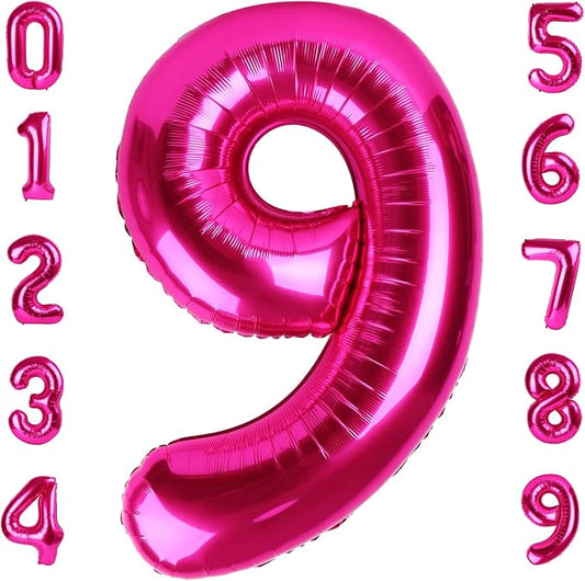 40 Inch Hot Pink Numbers 9 Balloon, Balloons Decorations for 9 19 90 Birthday Party, Engagement, Wedding, Graduations, Photo Shoot Supplies