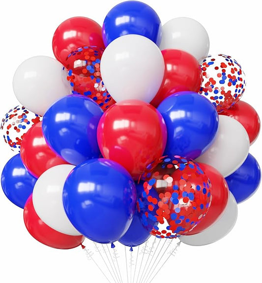 Red White and Blue Latex Balloons, 50pcs 12 Inches Red and Blue with Confetti Balloons for 4th of July, Independence Day, Birthday, Graduation Party Decorations