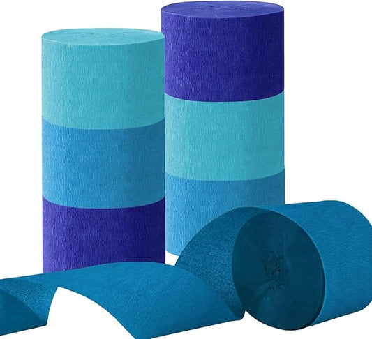 CC wonderland zone 6 Rolls Blue Crepe Paper Streamers for Baby Shower Boy Birthday Various Festival Party Decorations-4.5CMx25M(Lake Blue,Sapphire Blue,Dark Blue)