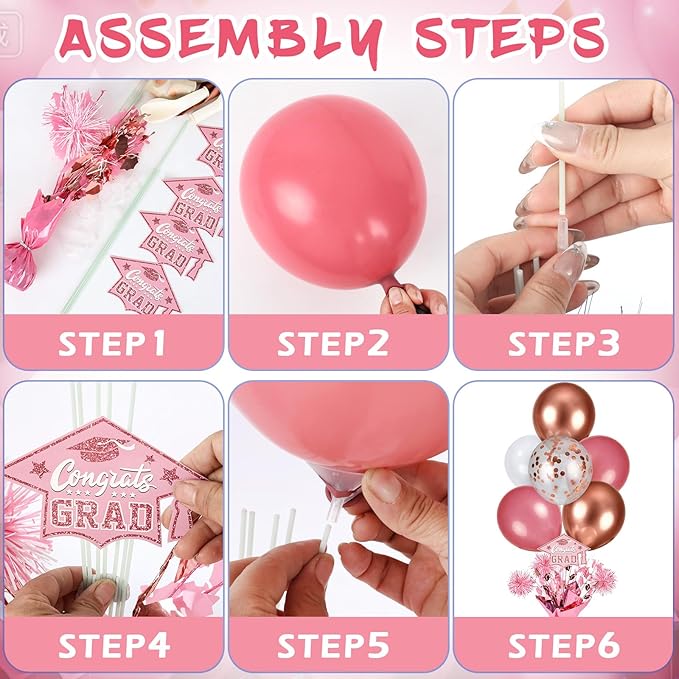 4 PCS Graduation Centerpieces for Tables Balloons Stand Holder Kit College Graduation Decorations 2026 Metallic Glitter Foil Balloon for Graduation Party Decorations Prom Send off Party Decor