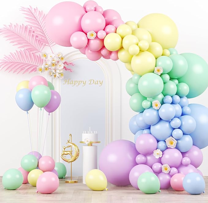 Voircoloria 130pcs Pastel Balloons Different Sizes 18" 12" 10" 5" Macaron Latex Balloon Garland Arch Kit for Birthday Easter Baby Shower Graduation Wedding Gender Reveal Anniversary Party Decorations