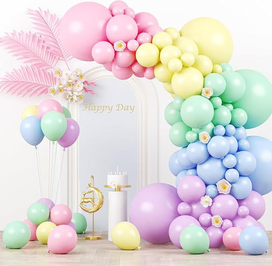 Voircoloria 130pcs Pastel Balloons Different Sizes 18" 12" 10" 5" Macaron Latex Balloon Garland Arch Kit for Birthday Easter Baby Shower Graduation Wedding Gender Reveal Anniversary Party Decorations
