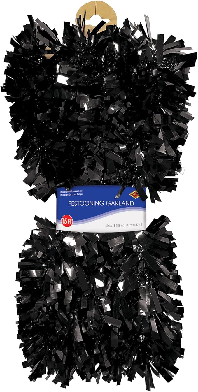 Beistle Shiny Black Metallic Plastic Festooning Garland For New Year’s Eve Christmas Birthday Graduation Party Supplies And Parade Floats