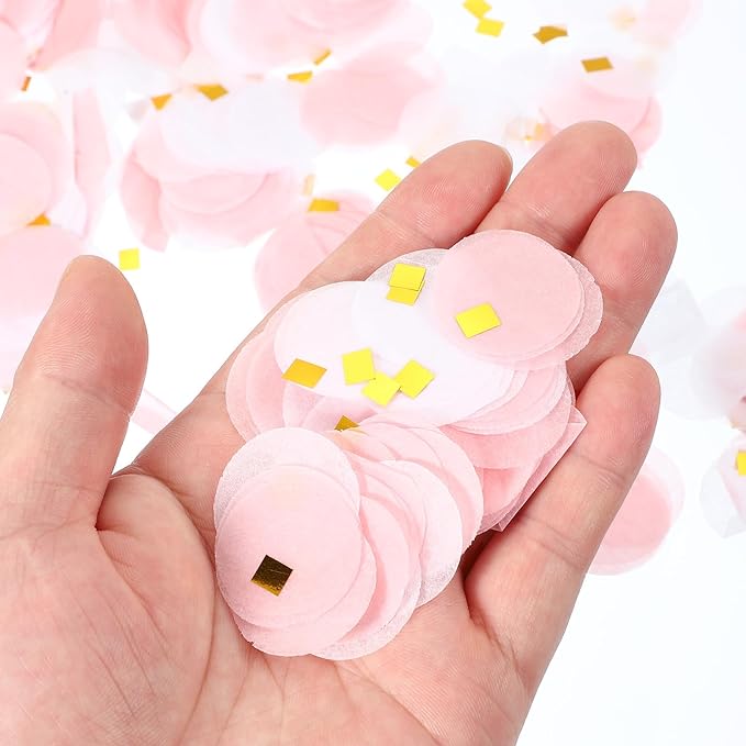PATIKIL Round Tissue Paper Confetti 1 Inch, Table Confetti Circle Dots for Wedding Birthday Party Balloon Decorations(1.76 oz),Pink/White/Gold