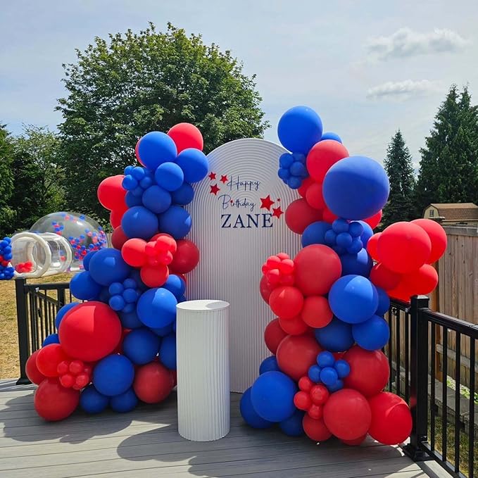 Red and Blue Balloons Garland Arch Kit 154Pcs - 5 10 12 18 inch Different Size Royal Blue and Red Balloon for Birthday Baby Shower Wedding Independence Day Graduation Themed Party Decorations