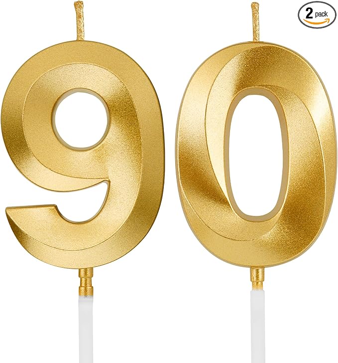 Birthday Candles, 1.96 Inch Number 90 Happy Birthday Candles, Number Candles Decoration for Birthday Party and Anniversary Celebration(Champagne Gold)