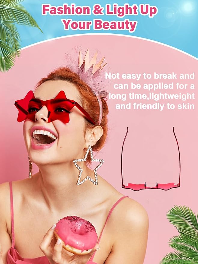 12 Pairs Star Sunglasses Bulk Colorful Rimless Star Glasses for Women Adults Fun Trendy Transparent Star Sunglasses Birthday Party Favor