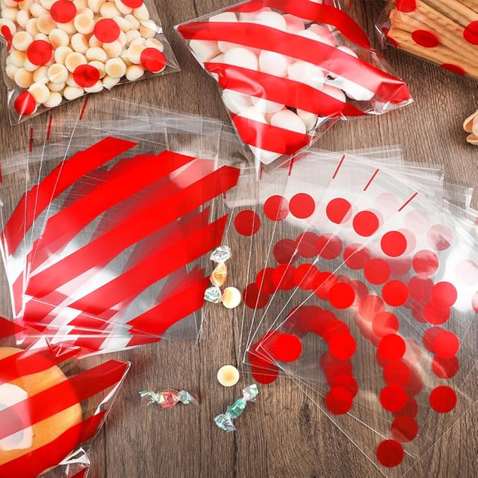 200pcs Cellophane Bags 5.5x5.5 Self Sealing Cookie Bags for Packaging Cellophane Treat Bag for Gift Giving Packaging Christmas Valentines Candy Goodie Homemade Bakery