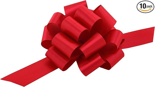 Red Decorative Gift Pull Bows - 5" Wide, Set of 10, Memorial Day, 4th of July, America 250 Anniversary, Mother's Day, Birthday, Wreath, Fundraiser, Gift Basket, USA Patriotic Decor, Team Colors